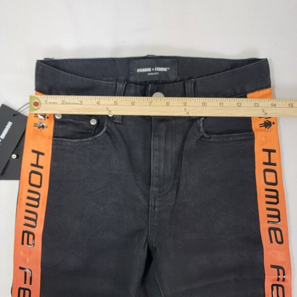 Homme + Femme Black Denim Jeans Size 26 Logo Side Stripe Orange Pink NEW NIB - Picture 10 of 12